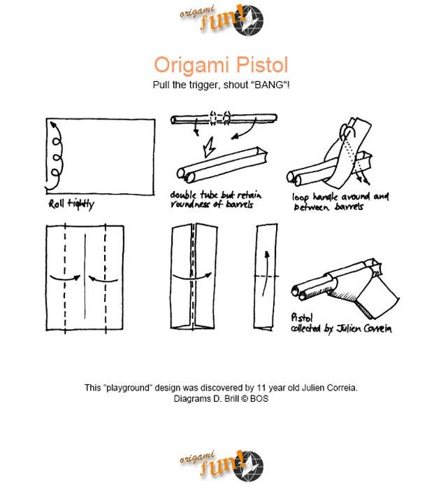 Инструкция как сделать. Оригами оружие схемы. Оригами из бумаги пистолет. Бумажный пистолет схема. Бумажный пистолет своими руками схема.