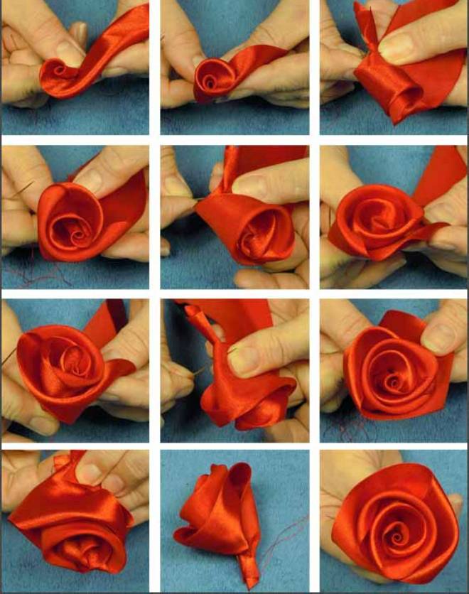 Как сделать розы из атласных лент своими руками