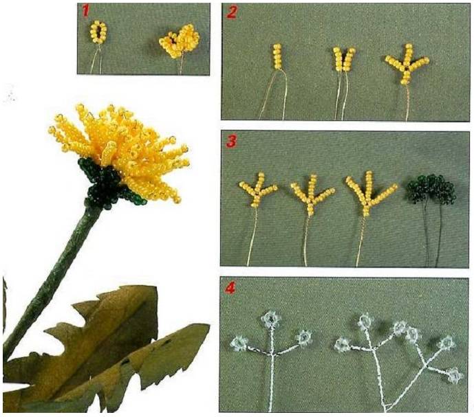 Одуванчик из бисера схема плетения с пошаговым