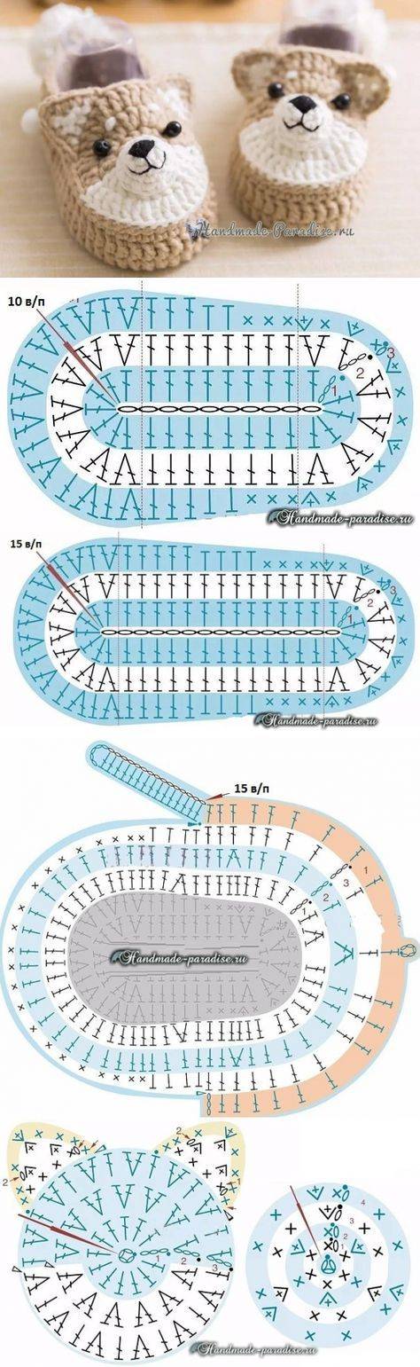 Детские тапки крючком с описанием и схемой