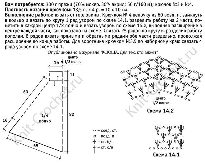 Вязаное пончо крючком схемы