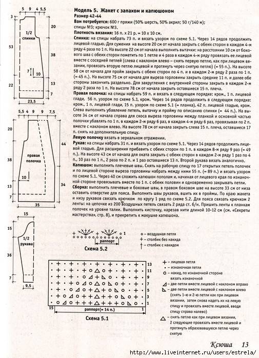 Кардиган с капюшоном спицами схемы и описание