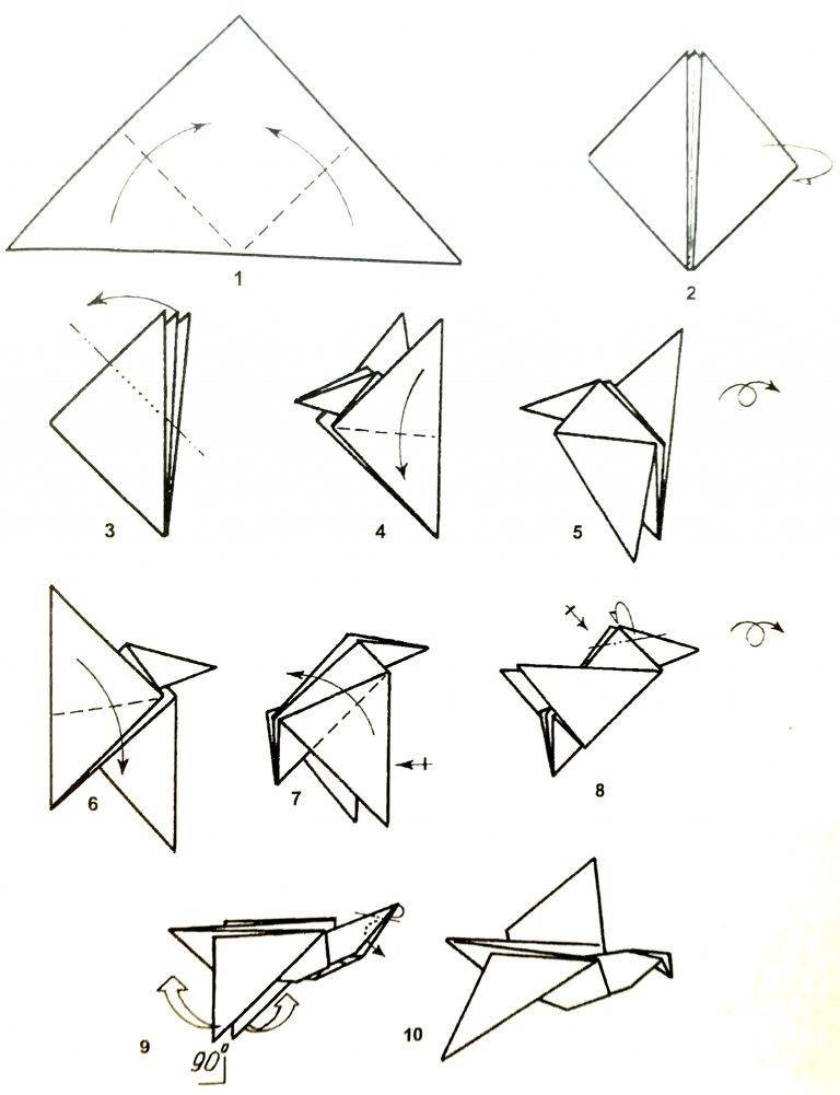 Схема изготовления оригами голубя