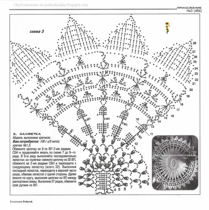 Схема салфетки подсолнух крючком