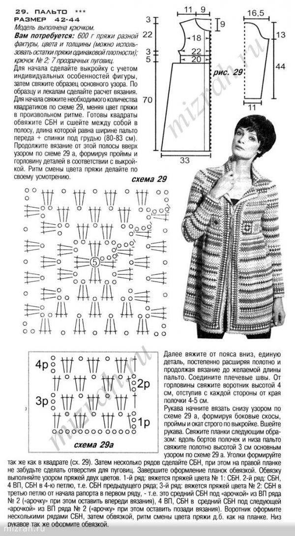 Пальто крючком, 23 модели с описанием вязания и видео уроками