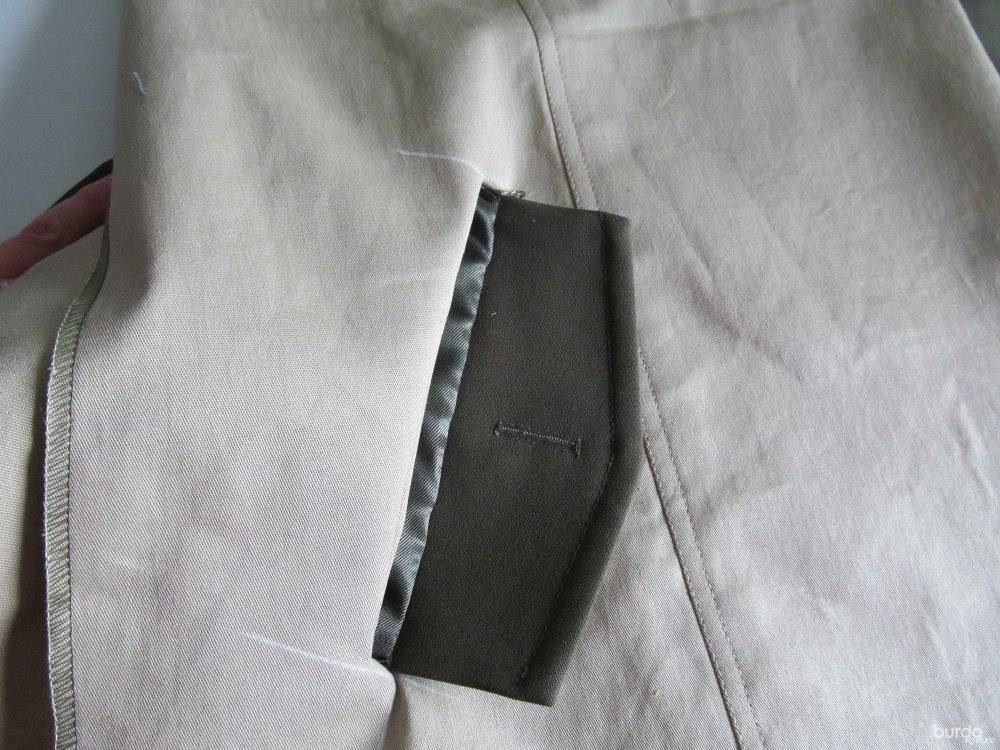 Прорезной карман с втачной листочкой. с втачными концами. выполнение. фото