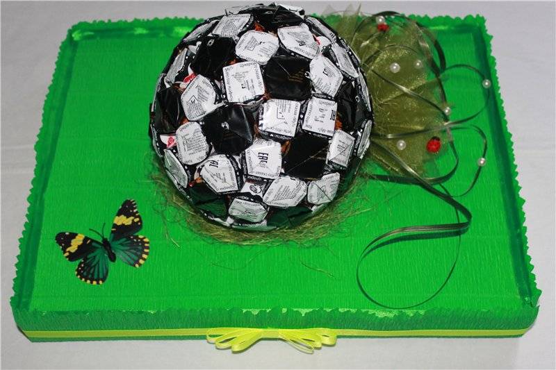 Футбольный мяч из конфет: оригинальный мастер-класс с пошаговой инструкцией. пошаговый фото мастер-класс: футбольный мяч из конфет своими руками