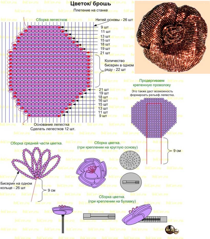 Роза из бисера схема плетения с пошаговым фото для начинающих