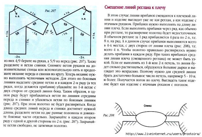 Смещенный реглан спицами сверху модели со схемами для женщин