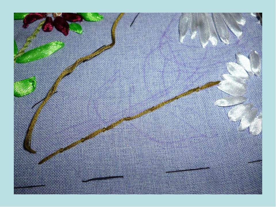 Стежок «мушка» или как вышивать лентами цветочки и листочки