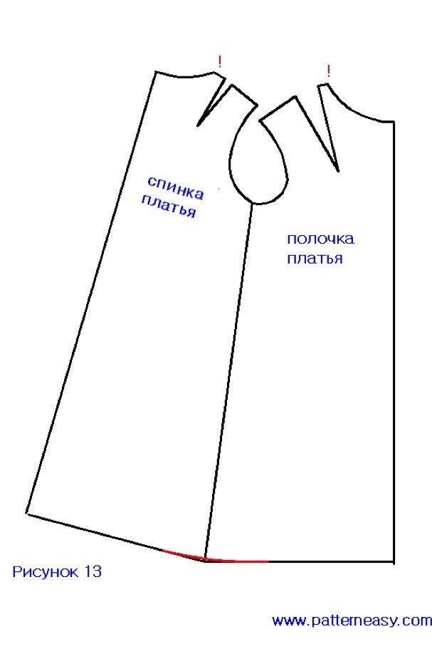 Выкройка платья трапеция с рукавами разной длины, с кокеткой и складками с инструкцией как сшить своими руками