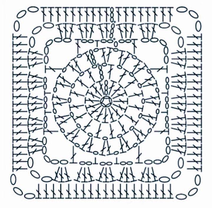 Квадрат по кругу крючком схема
