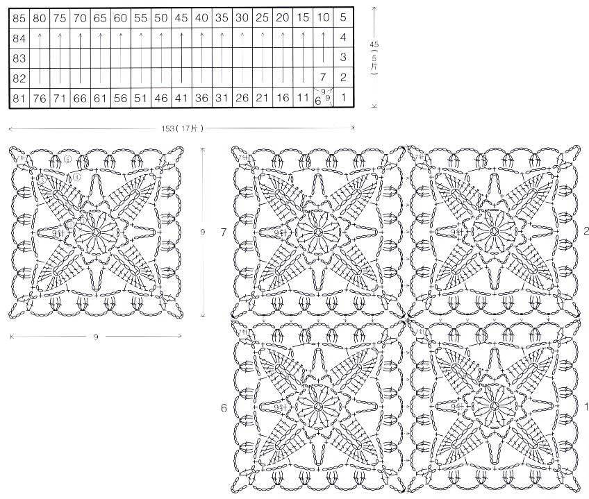 Квадратные узоры крючком схемы