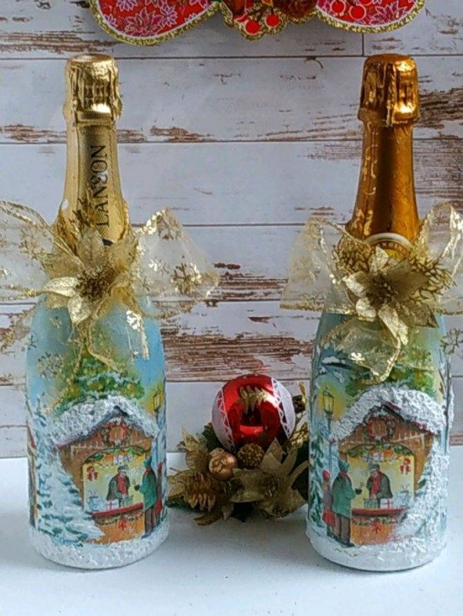 Декупаж бутылок шампанского: готовимся к Новому году!