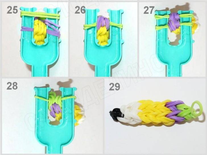 Схемы плетения браслетов из резинок на рогатке