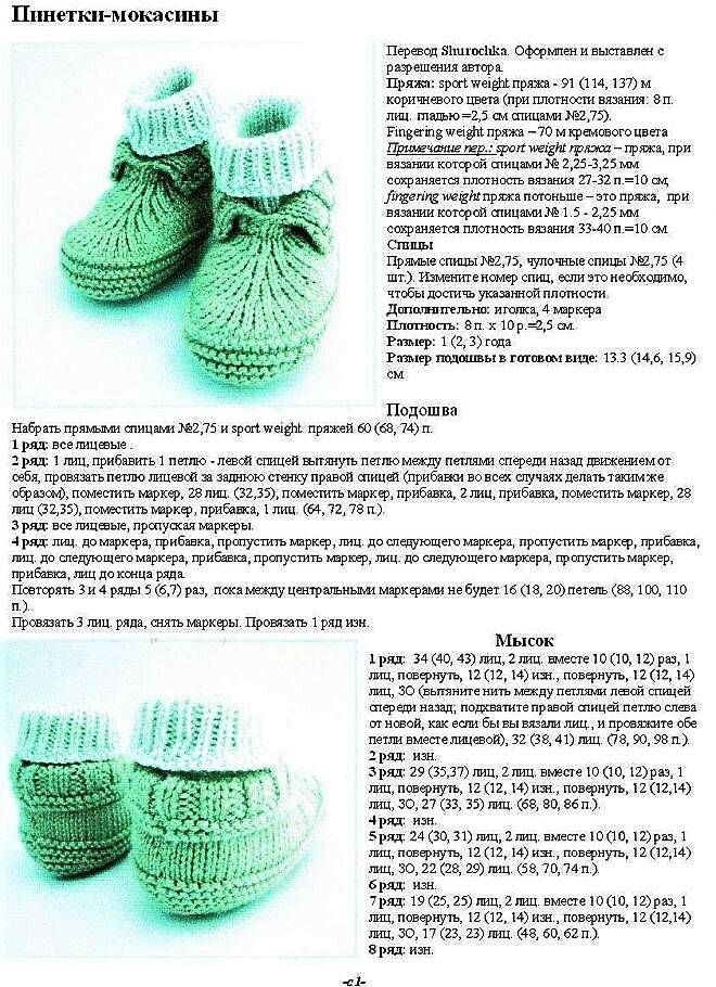 Пинетки для новорожденных спицами схемы и описание мальчиков