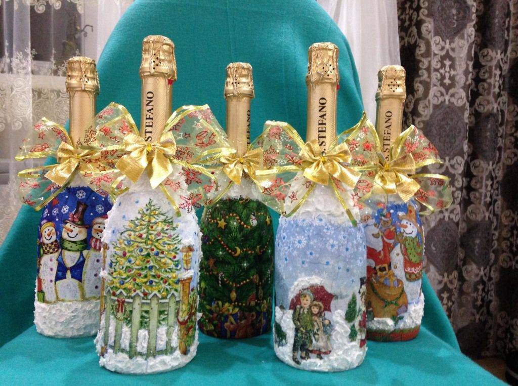 Декупаж бутылки шампанского: 95 креативных фото примеров с пошаговой инструкцией