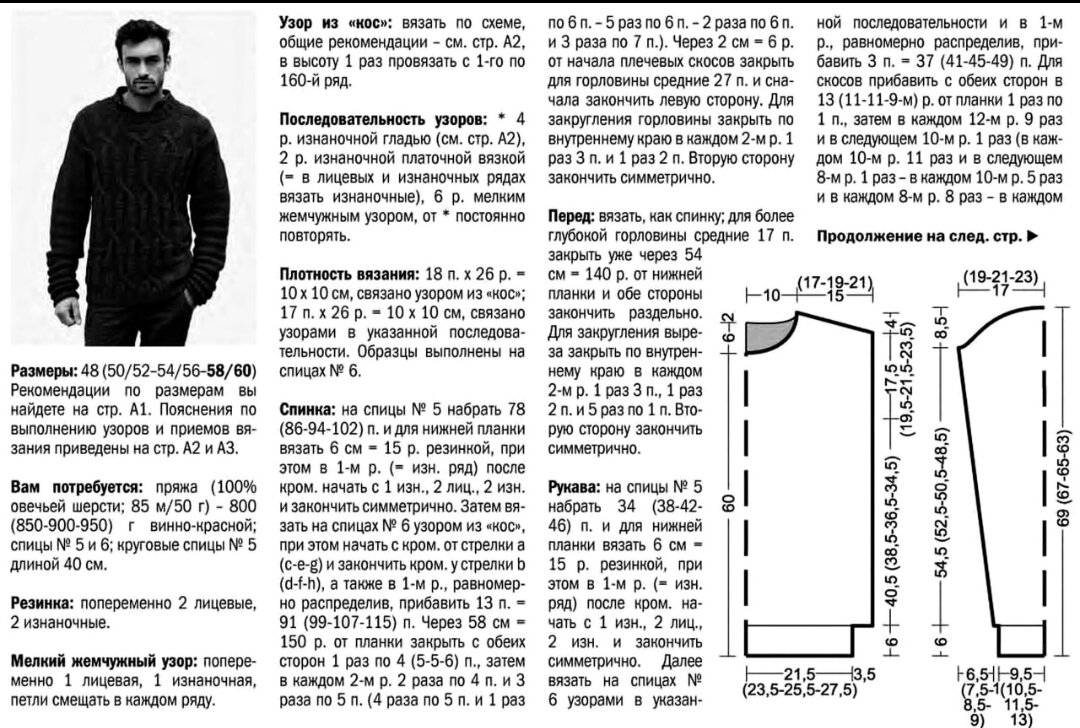 Свитер мужской спицами схемы и описание 50