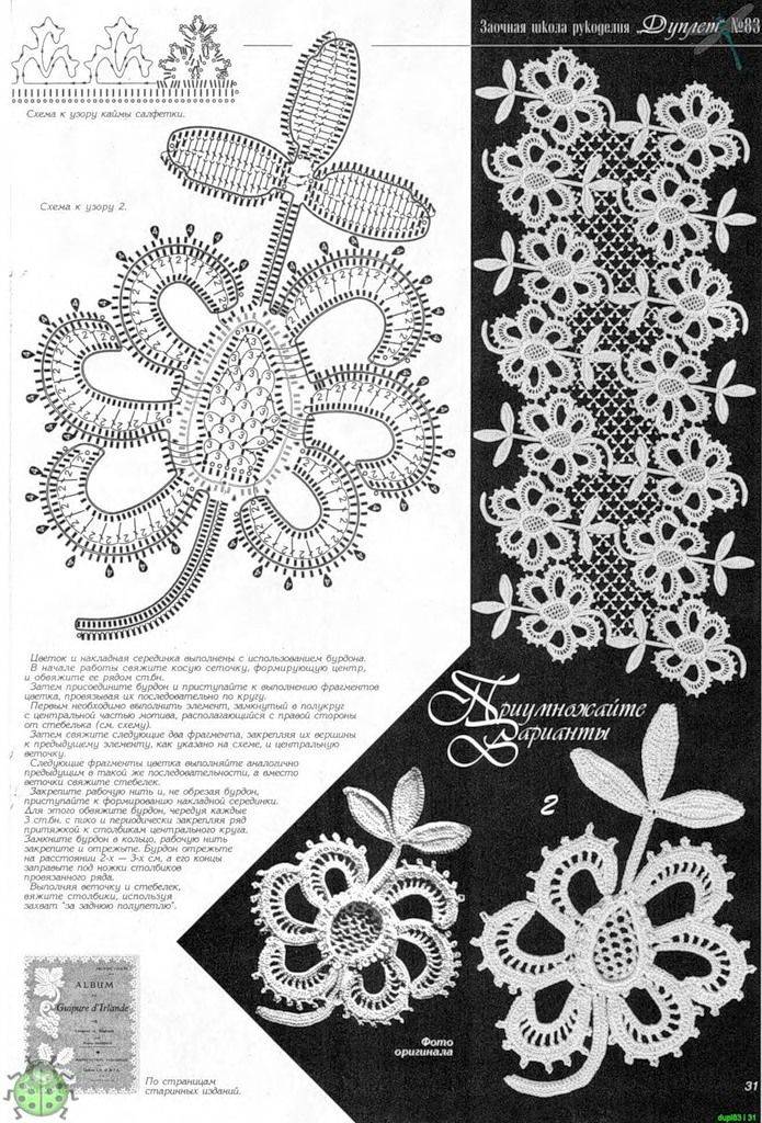 Ирландское кружево модели с описанием и схемами