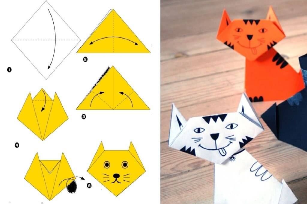 Оригами кошка для детей. пошаговая инструкция с фото
