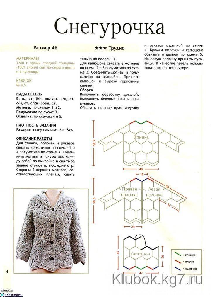 Короткий жакет крючком схемы