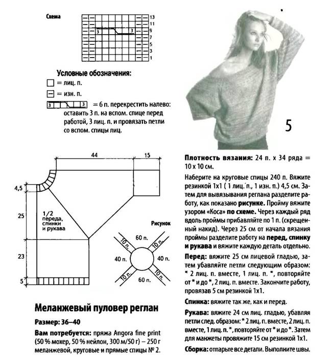 Свитер регланом сверху женские спицами схема: вяжем свитер регланом сверху и снизу спицами