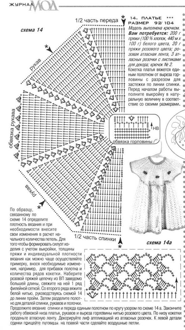 Крестильное платье крючком для девочки со схемами, детское платье на 2–3 года — сарафан и «зефирка», описание