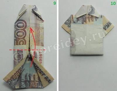 Рубашка из купюры, как сделать рубашку с галстуком из денег, схема оригами