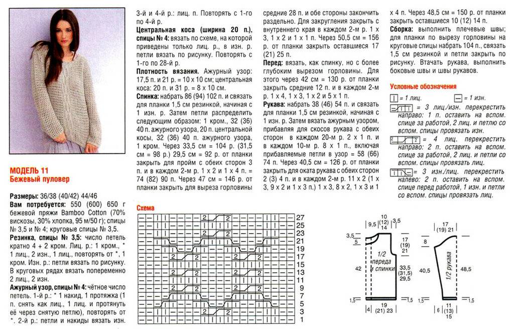 Пуловер женский спицами с описанием и схемами модный