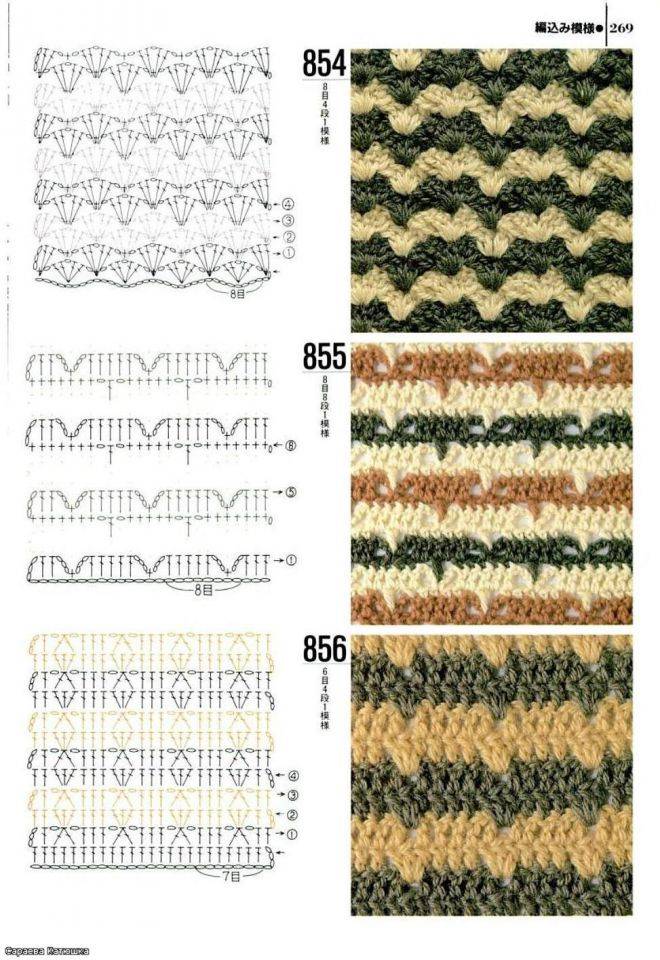 Двухцветные узоры крючком со схемами простые и красивые