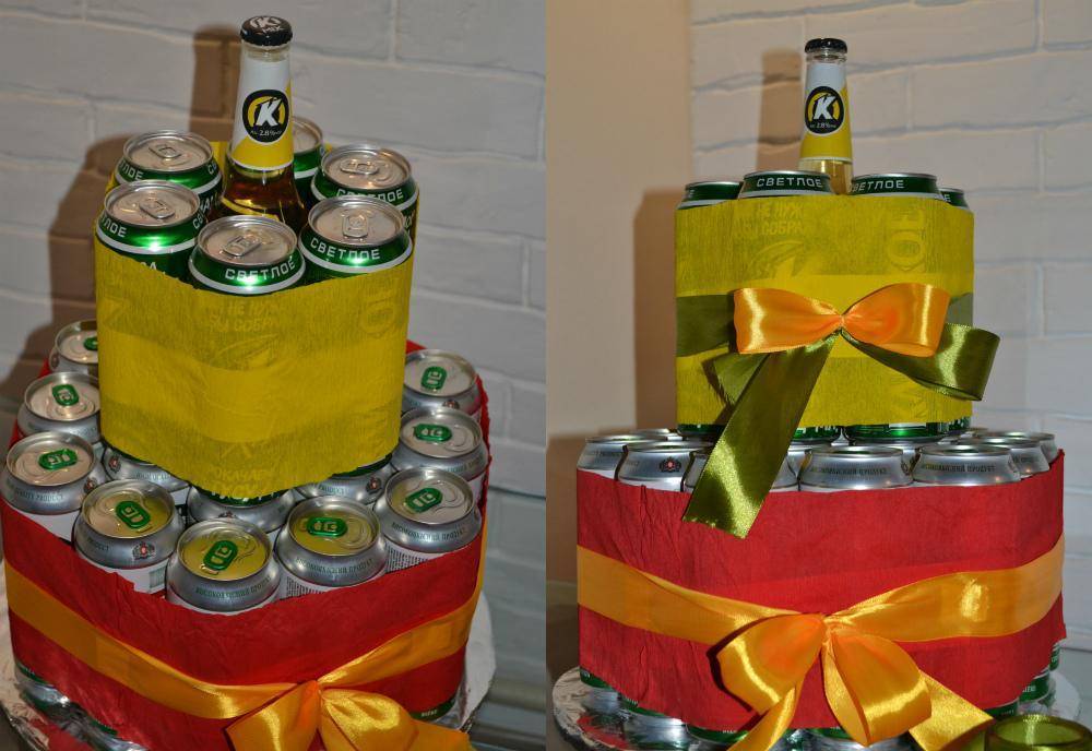Торт из пива: из бутылок и банок, с колбасой, рыбой и другими продуктами, на 23 февраля, день рождения, новый год