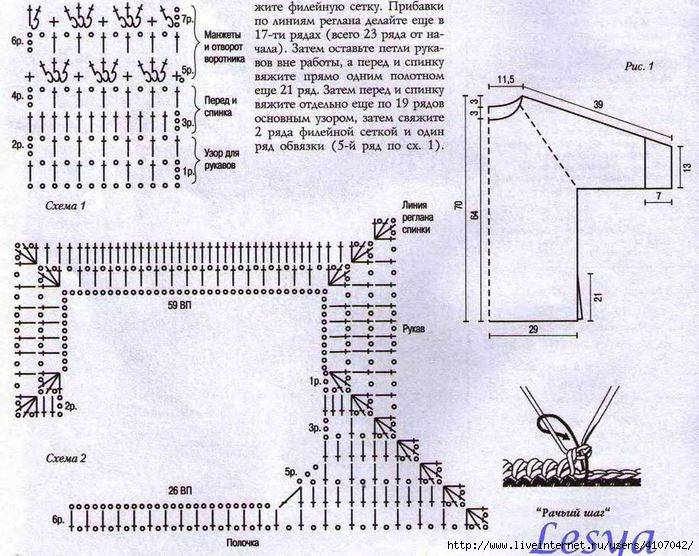 Кофта крючком для женщин регланом сверху схема