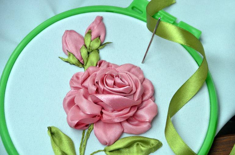 Вышивка лентами розы схемы для начинающих, фото пошагово