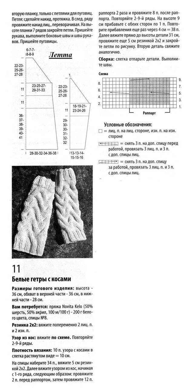 Вязание гетры спицами схемы и описание