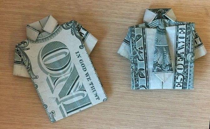 Простая модель оригами из денег: рубашка. мастер класс