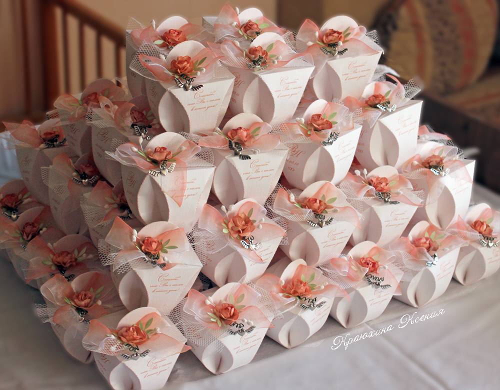 Идеи для бонбоньерок на свадьбу из разных материалов, с фото