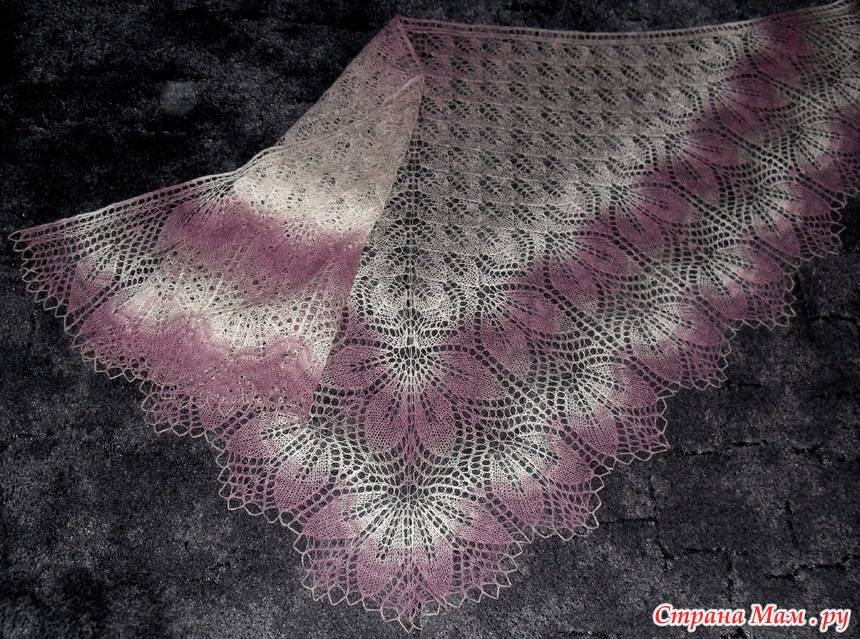 Красивая кружевная шаль харуни спицами — описание вязания по схеме