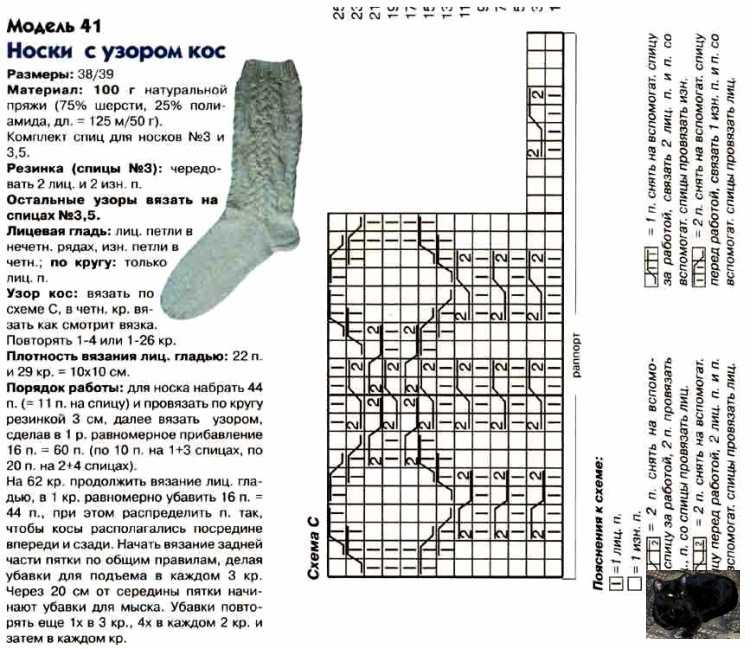 Вязание спицами узоры носки схемы