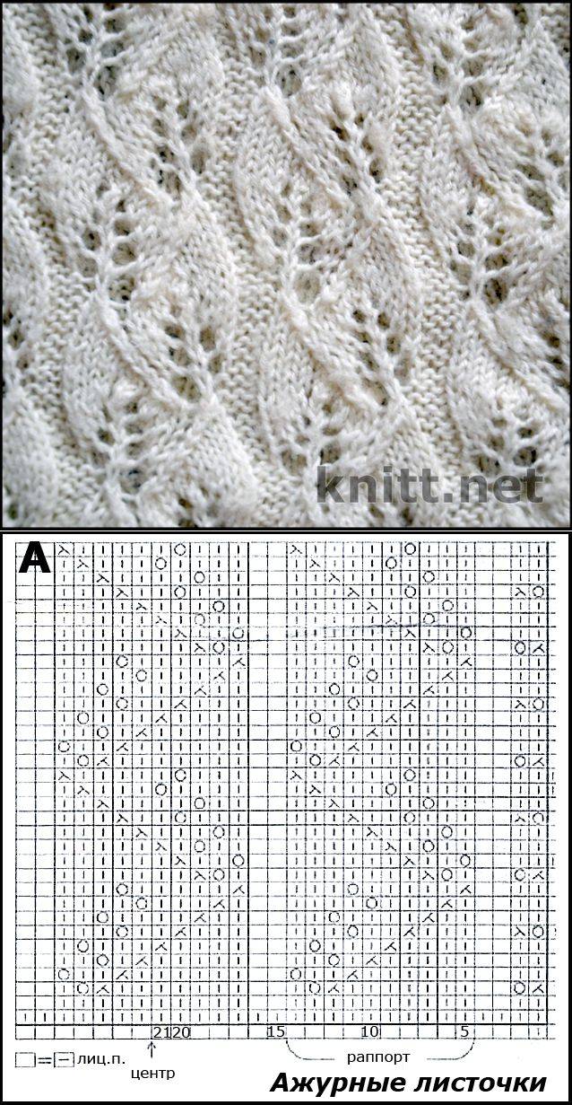Ажур листочки спицами схема