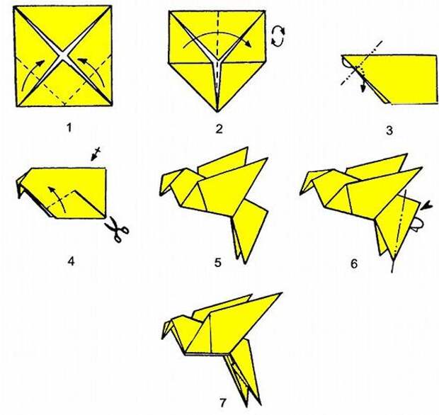 Как сделать птичку из бумаги, оригами своими руками, схемы