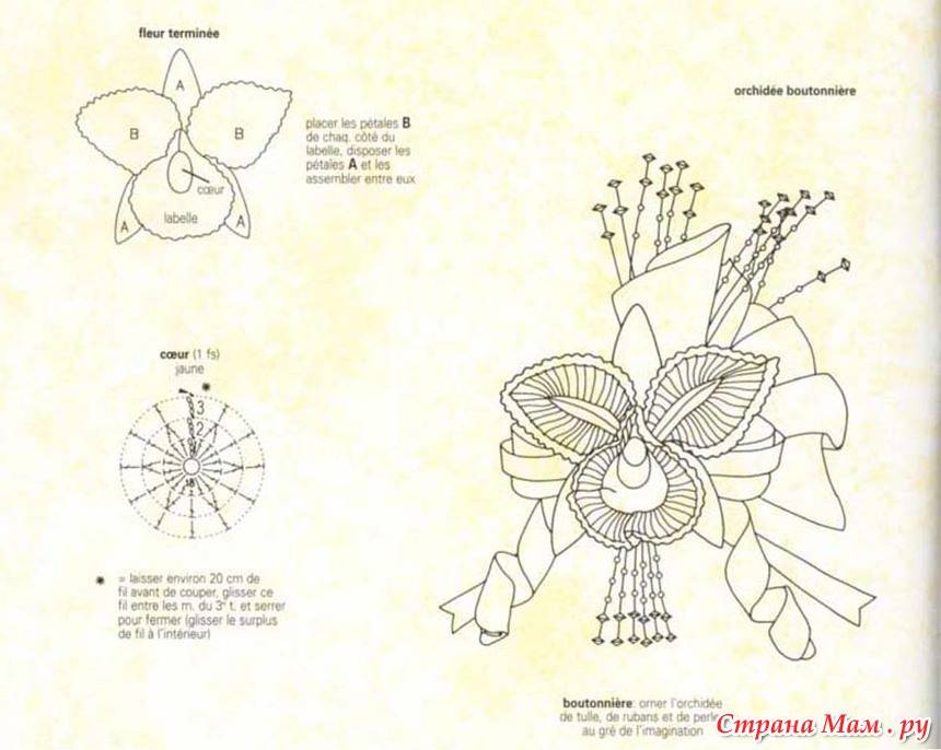 Орхидеи крючком со схемами и описанием: пошаговый урок с примерами