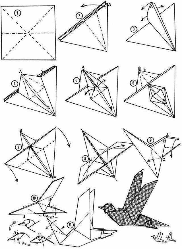 Оригами птица из бумаги для детей