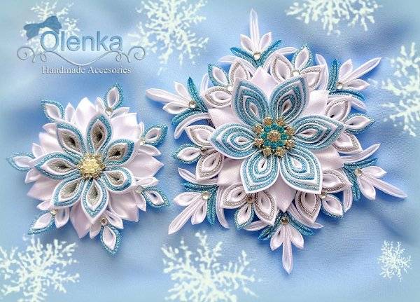 Как сделать снежинки из атласных лент в технике канзаши: украшение на новый год
