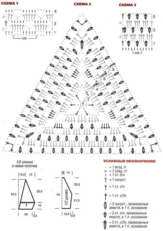 Схема вязания треугольника крючком столбиками с накидом схема