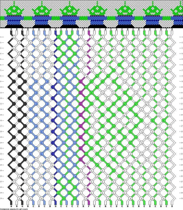 Схемы фенечек прямым плетением из 2 цветов и с животными