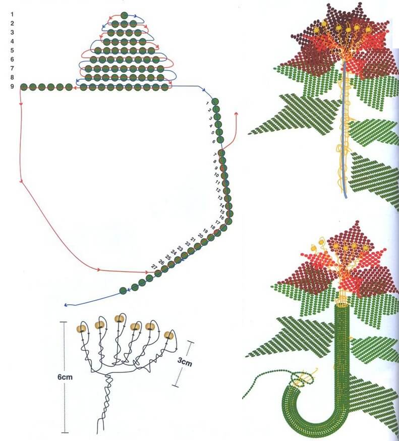 Схема плетения цветка бисером