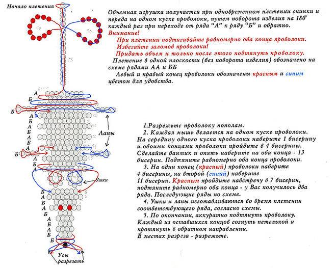 Схема мышка из бисера для начинающих