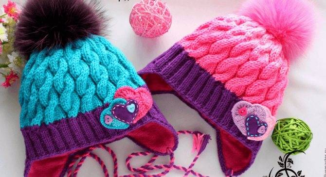 Как связать зимнюю шапку для девочки с косами