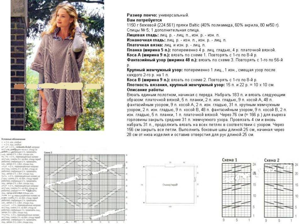 Пончо спицами: схемы с описанием вязания для женщин и девочек - сайт о рукоделии