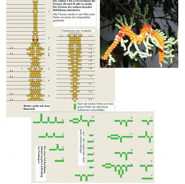 Как сплести из бисера динозаврика схема